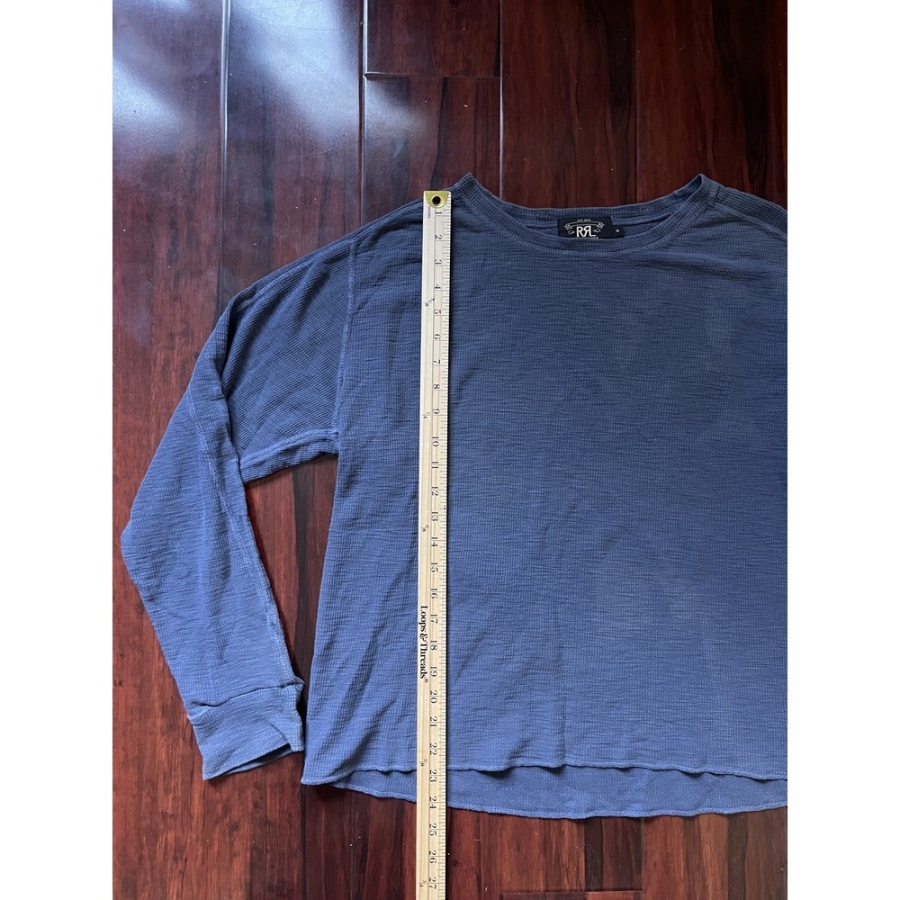RRL Ralph Lauren Waffle Knit Long Sleeve Shirt Blue Double RL Size XL Preowned - Picture 2 of 8